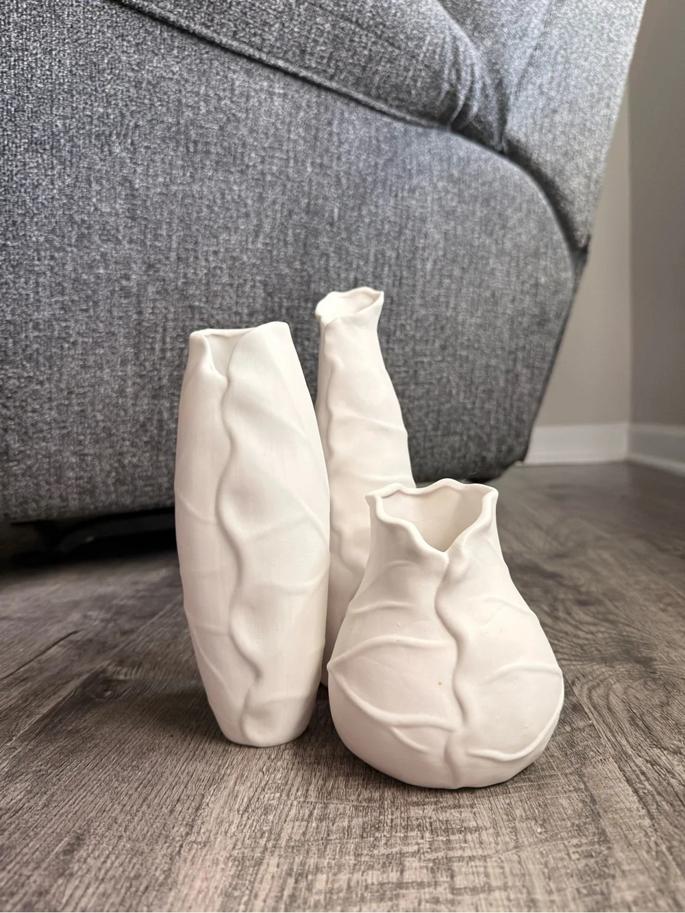 Neutral White Ceramic Leaf Vase Set of 3 - Home Accents